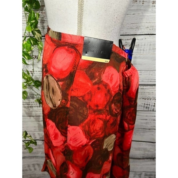 Lane Bryant Skirt Plus size 18 20 Coral Olive Floral Sheer Knee A Line Flowing - Picture 6 of 10